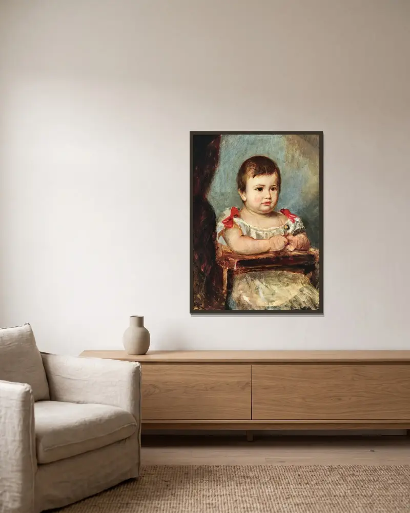 Porträt der Ilse von Lieben (1873–1962) im Alter von eineinhalb Jahren mit einer Rassel von Hans Makart gerahmt an einer Wand