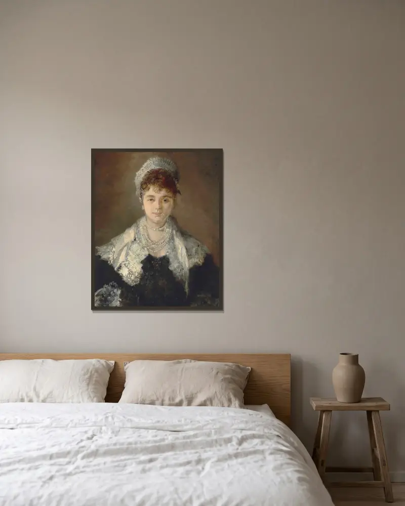 Porträt einer Dame, möglicherweise Johanna (Hanna) Elisabeth Maria von Klinkosch, Prinzessin Aloys von Liechtenstein von Hans Makart gerahmt an einer Wand