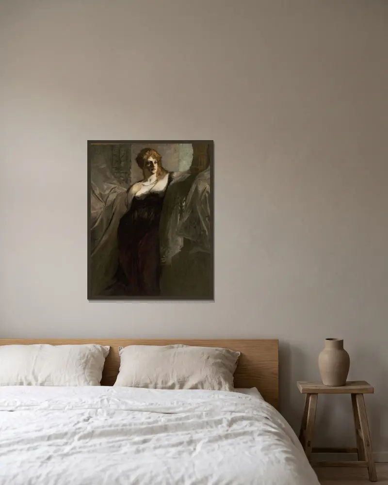 Porträtt av en ung kvinna av Hans Makart inramad på en vägg