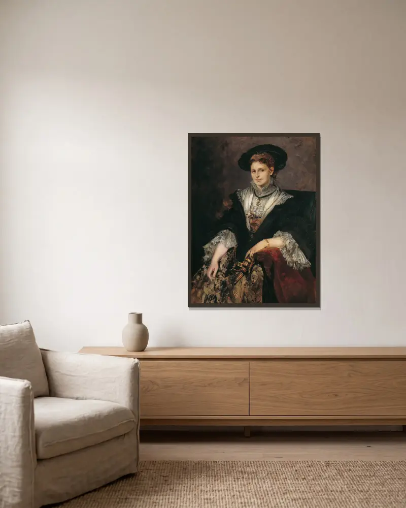 Portrait Of Bertha Von Piloty av Hans Makart inramad på en vägg