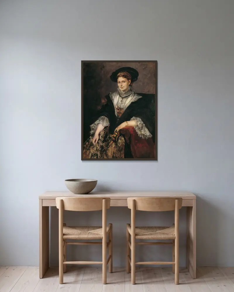Portrait Of Bertha Von Piloty av Hans Makart inramad på en vägg