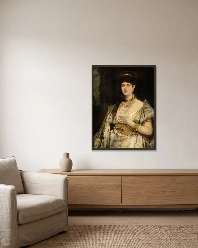 Portrait of Henriette Mankiewicz av Hans Makart inramad på en vägg