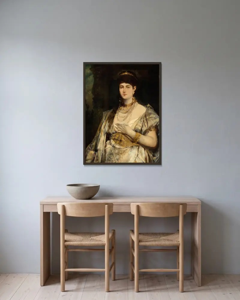 Portrait of Henriette Mankiewicz av Hans Makart inramad på en vägg