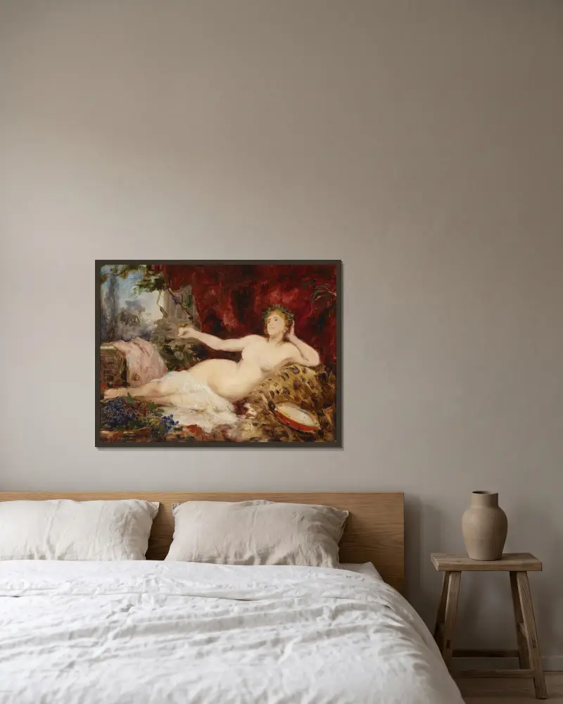 Ruhende Bacchantin von Hans Makart gerahmt an einer Wand