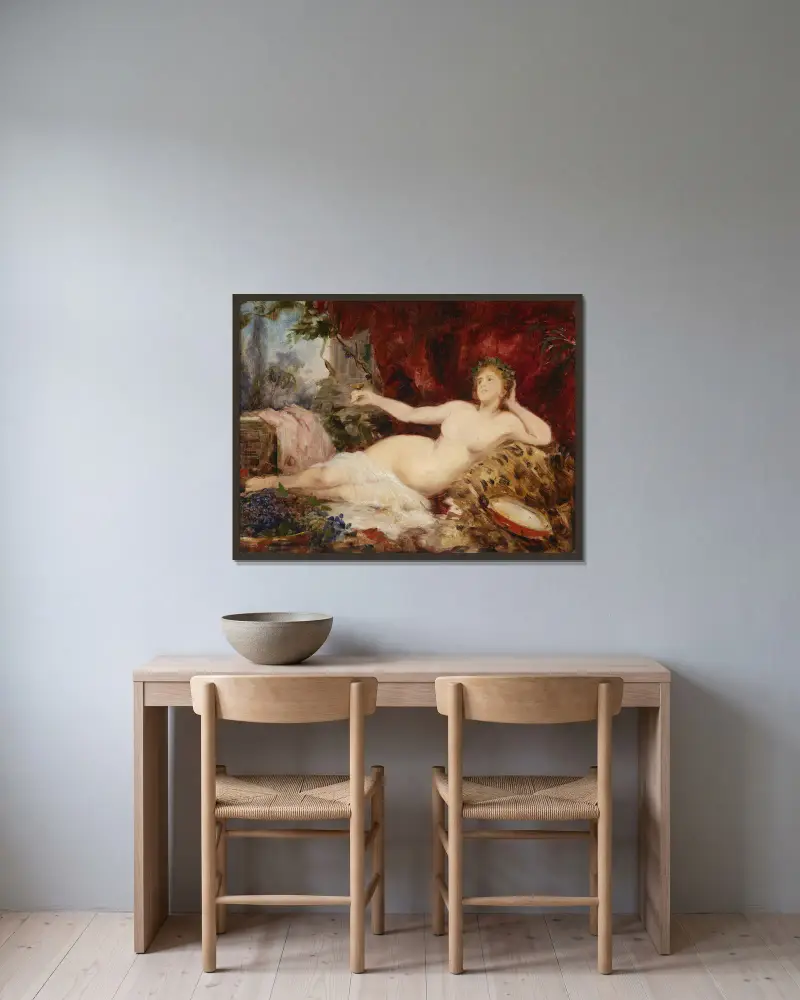 Ruhende Bacchantin von Hans Makart gerahmt an einer Wand