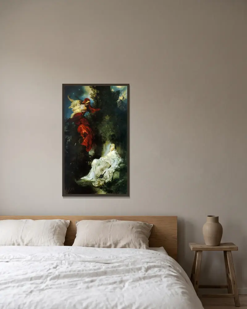 Snövit sovande av Hans Makart inramad på en vägg
