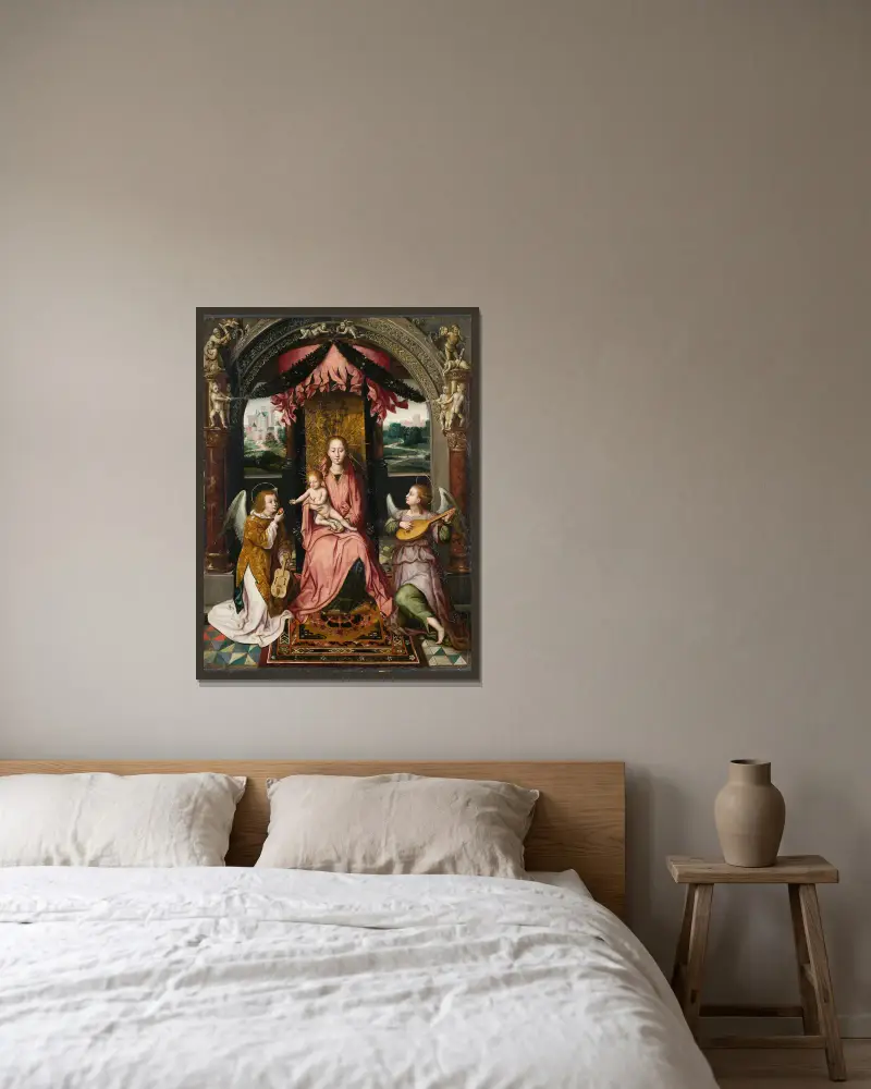 Madonna and Child av Hans Memling inramad på en vägg