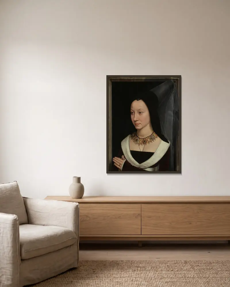 Maria Portinari (Maria Maddalena Baroncelli, narozena 1456), Hans Memling v rámu na stěně