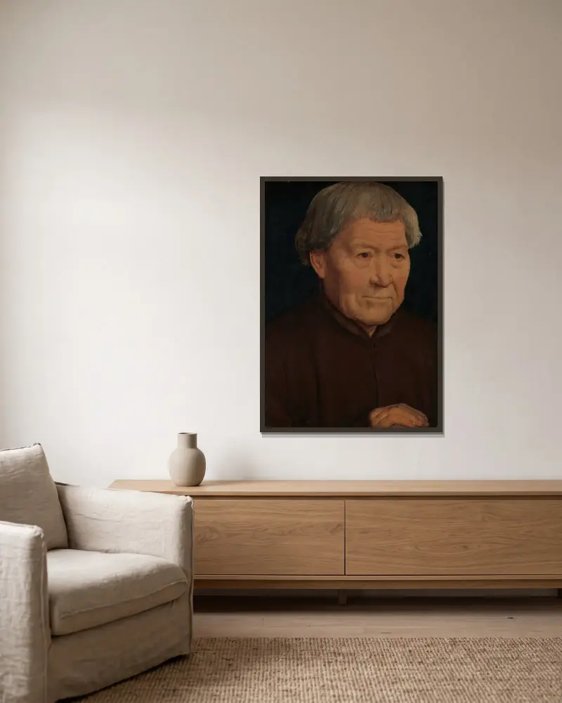 Portrait of an Old Man av Hans Memling inramad på en vägg