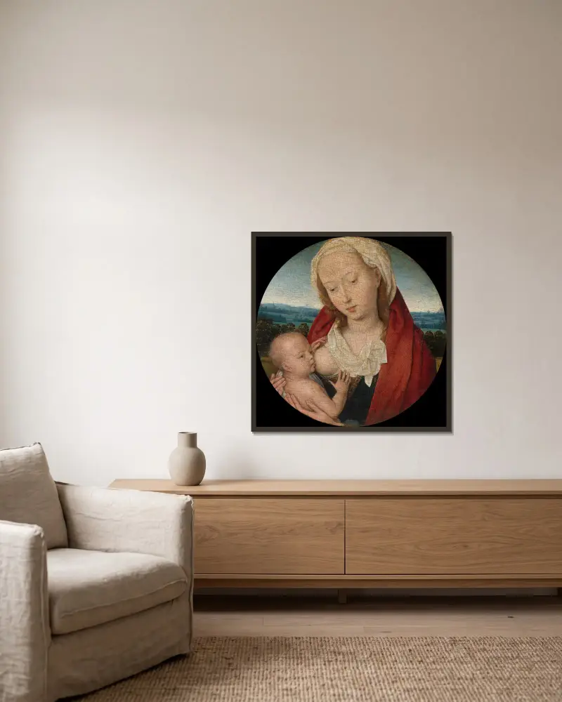 Madonna mit Kind, 1475 von Hans Memling gerahmt an einer Wand