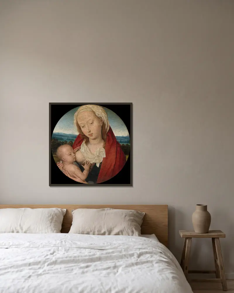 Madonna mit Kind, 1475 von Hans Memling gerahmt an einer Wand