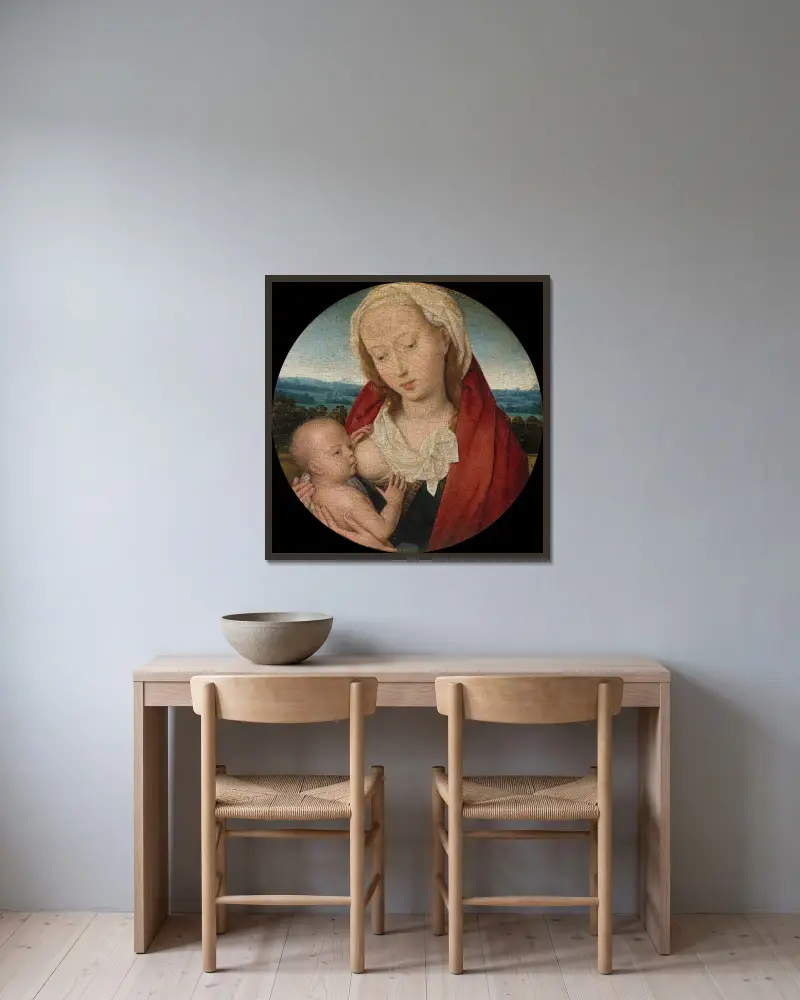 Madonna mit Kind, 1475 von Hans Memling gerahmt an einer Wand