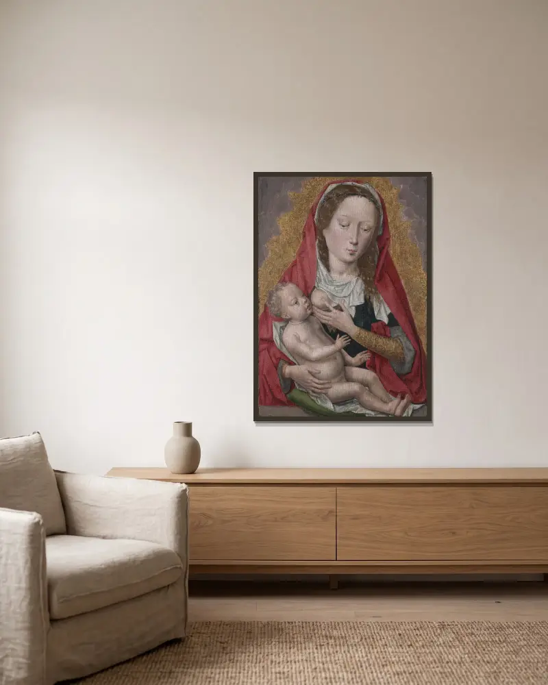 Madonna mit Kind, 1470 von Hans Memling gerahmt an einer Wand