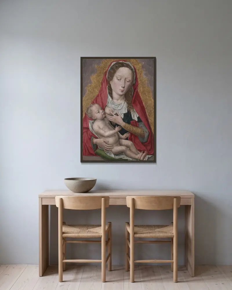 Madonna mit Kind, 1470 von Hans Memling gerahmt an einer Wand