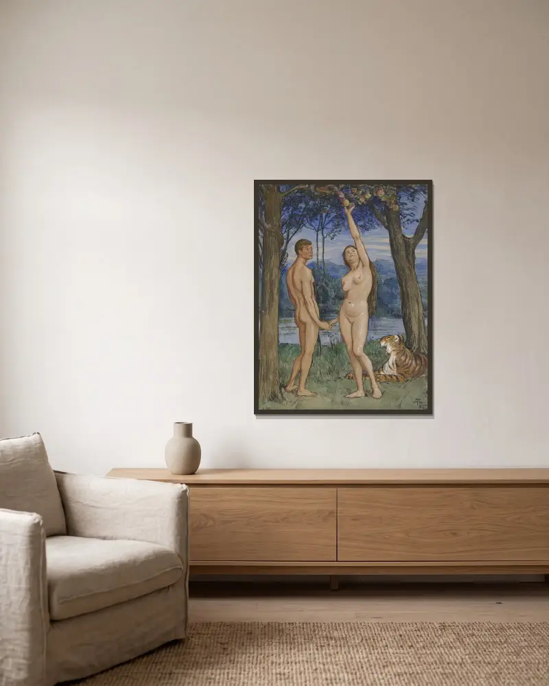 Adam und Eva von Hans Thoma gerahmt an einer Wand