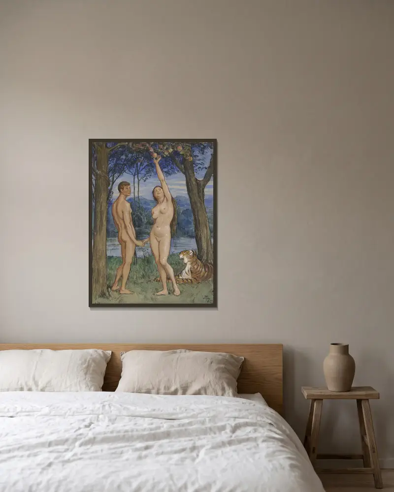 Adam und Eva von Hans Thoma gerahmt an einer Wand