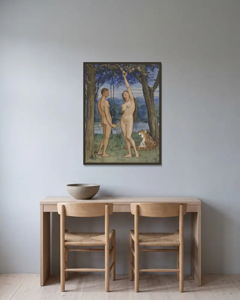 Adam und Eva von Hans Thoma gerahmt an einer Wand