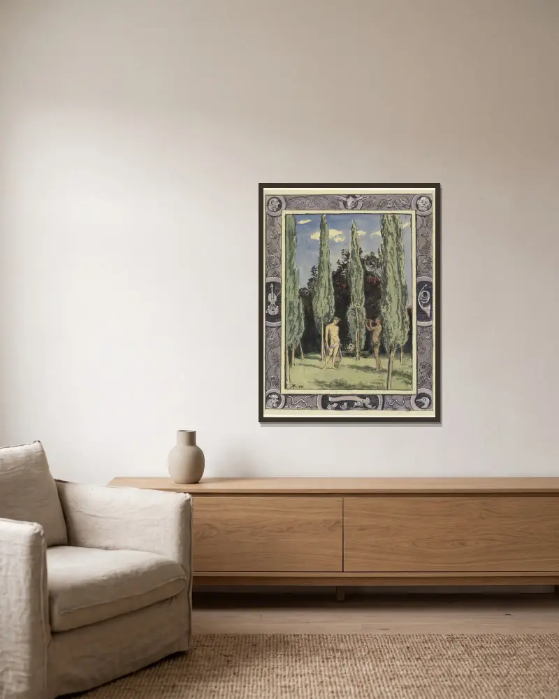 Apollo und Marsyas von Hans Thoma gerahmt an einer Wand