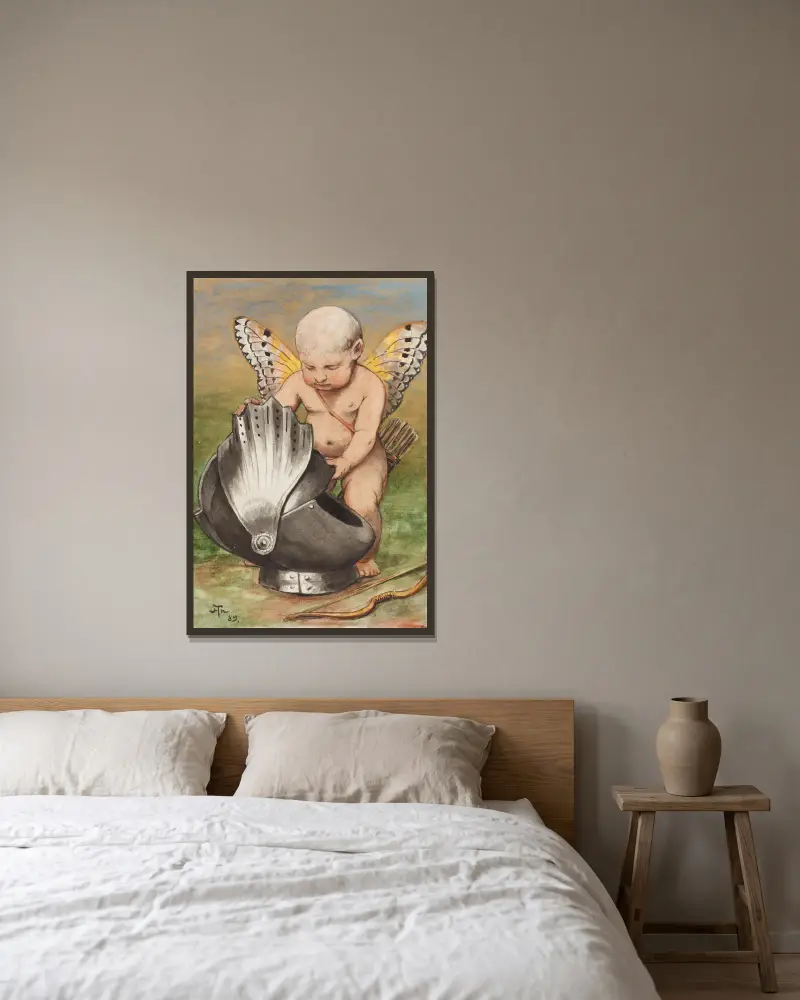 Kerub mit Helm von Hans Thoma gerahmt an einer Wand