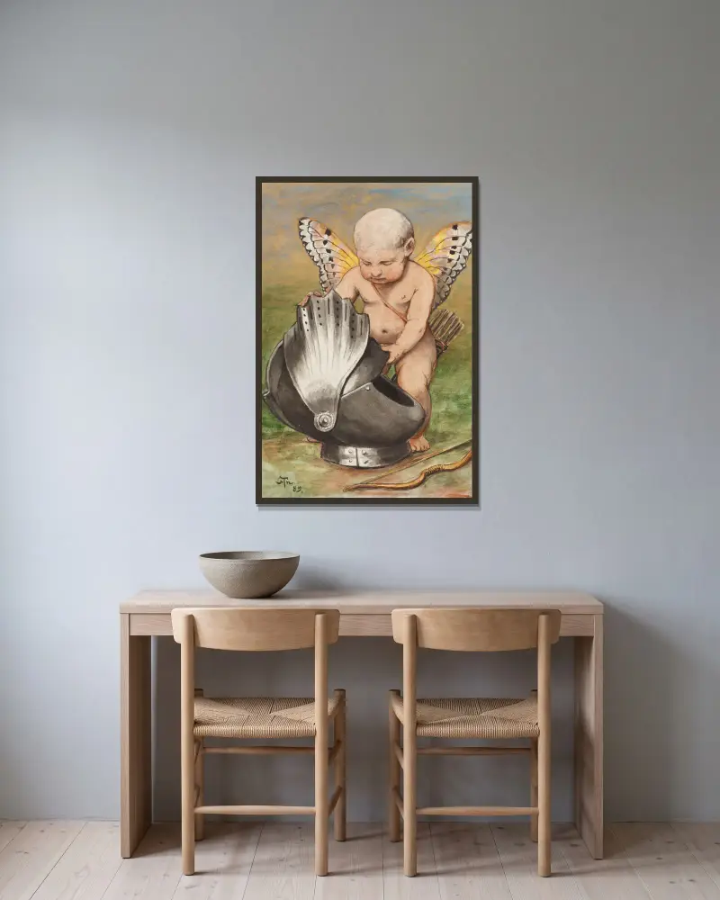 Kerub mit Helm von Hans Thoma gerahmt an einer Wand