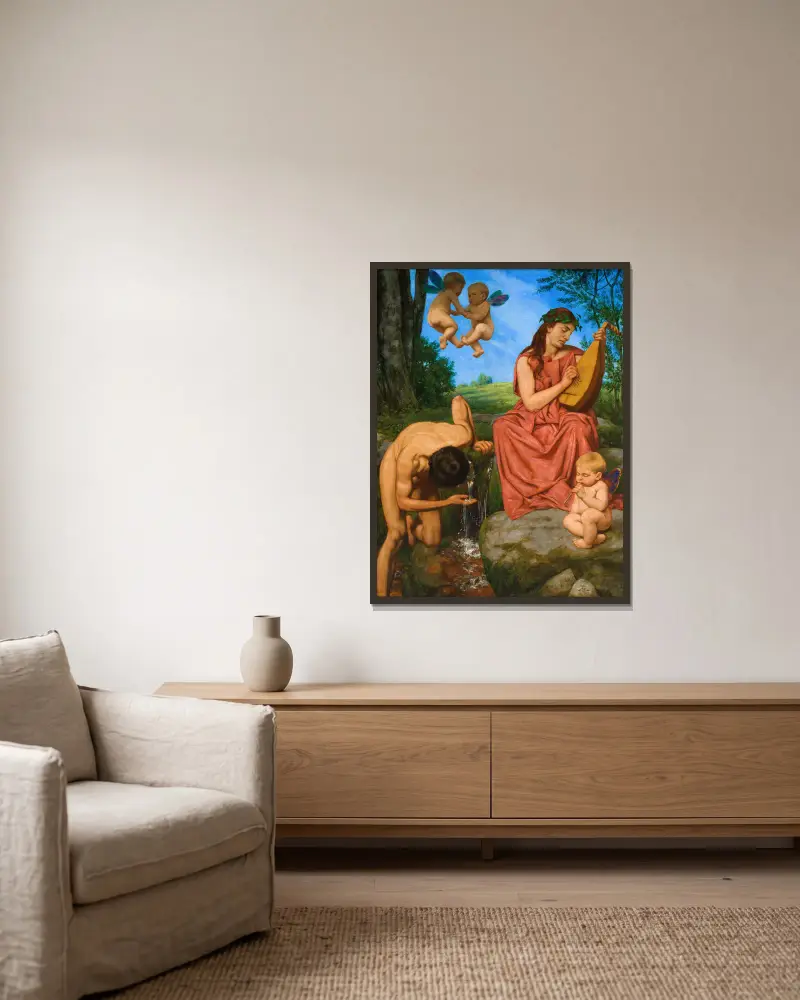 Die Quelle von Hans Thoma gerahmt an einer Wand