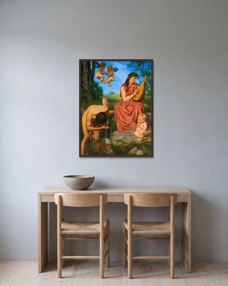 Die Quelle von Hans Thoma gerahmt an einer Wand