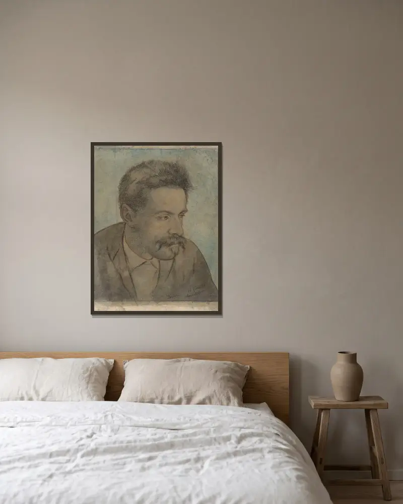 Porträtt av en man med mustasch av Hans Thoma inramad på en vägg