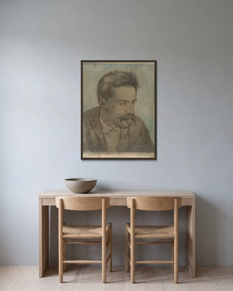 Porträtt av en man med mustasch av Hans Thoma inramad på en vägg