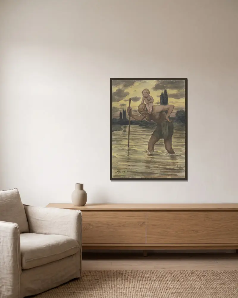 Heiliger Christophorus von Hans Thoma gerahmt an einer Wand