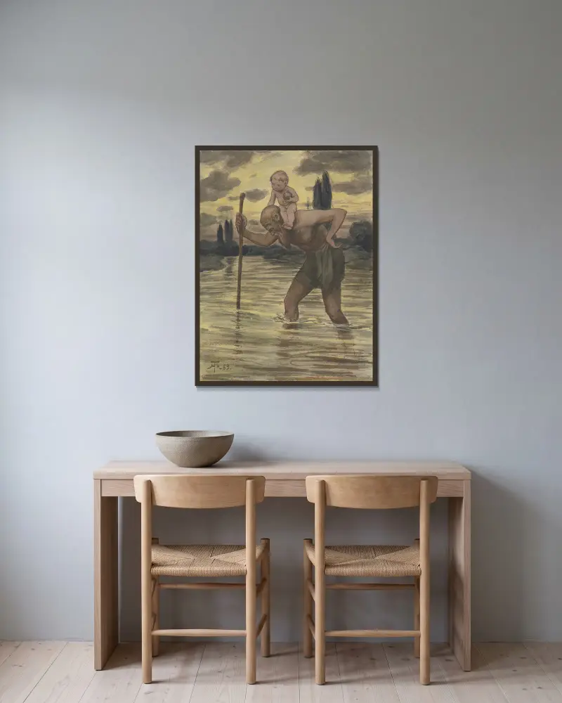 Heiliger Christophorus von Hans Thoma gerahmt an einer Wand