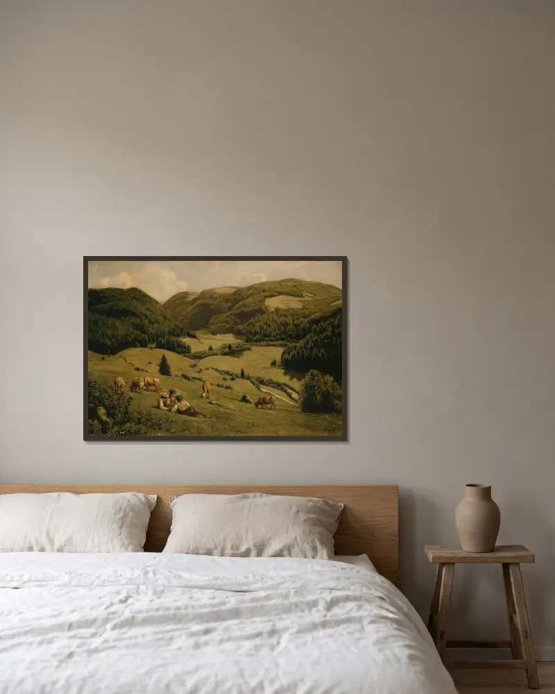 The Alb Valley near Sankt Blasien av Hans Thoma inramad på en vägg