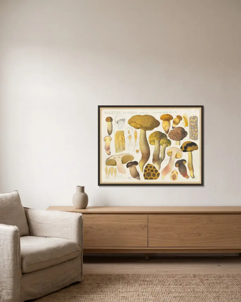Boletus rimosus Venturi nigrescens R et. R av Hans Walty inramad på en vägg