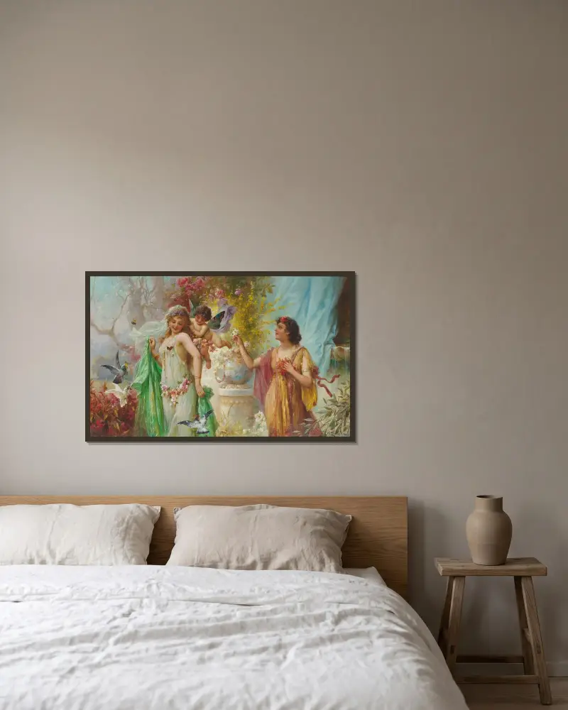 En klassisk idyll av Hans Zatzka inramad på en vägg