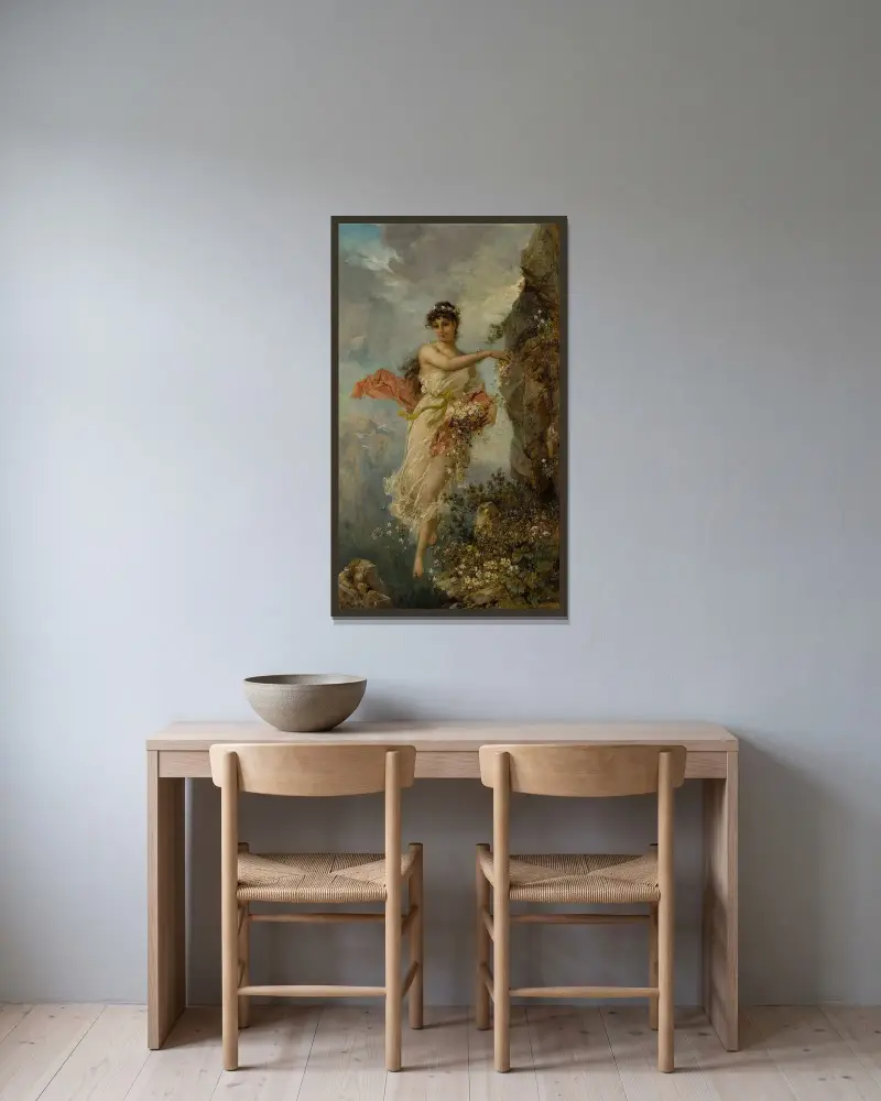 Alpenflora av Hans Zatzka inramad på en vägg