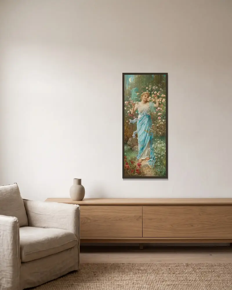 Blomsterdansen av Hans Zatzka inramad på en vägg
