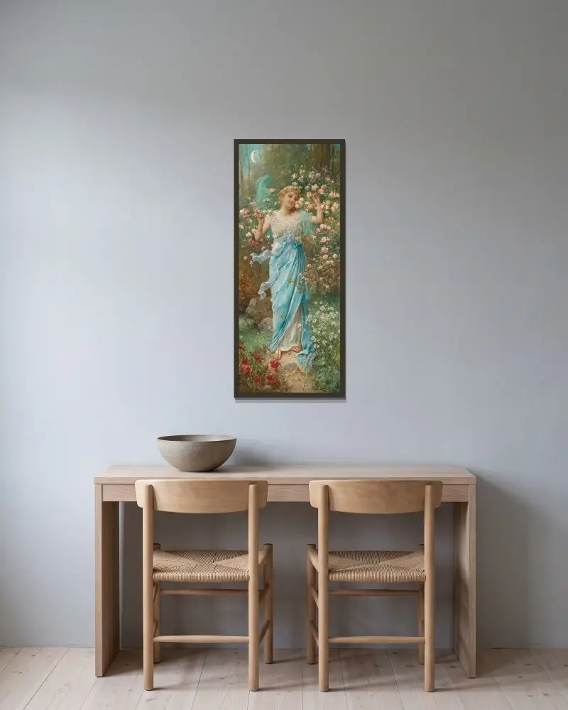 Blomsterdansen av Hans Zatzka inramad på en vägg