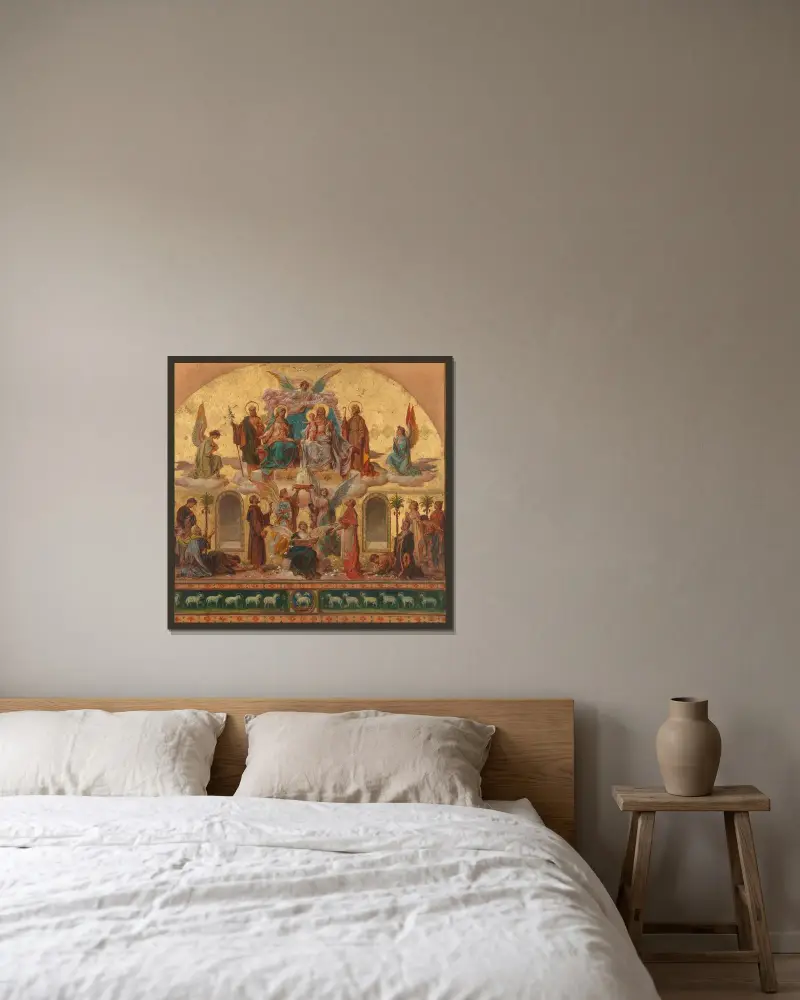 Entwurf zum in großen Dimensionen ausgeführten Hauptbilde in der Pfarrkirche St. Anna in Baumgarten Wien von Hans Zatzka gerahmt an einer Wand
