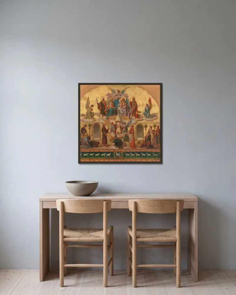 Entwurf zum in großen Dimensionen ausgeführten Hauptbilde in der Pfarrkirche St. Anna in Baumgarten Wien von Hans Zatzka gerahmt an einer Wand