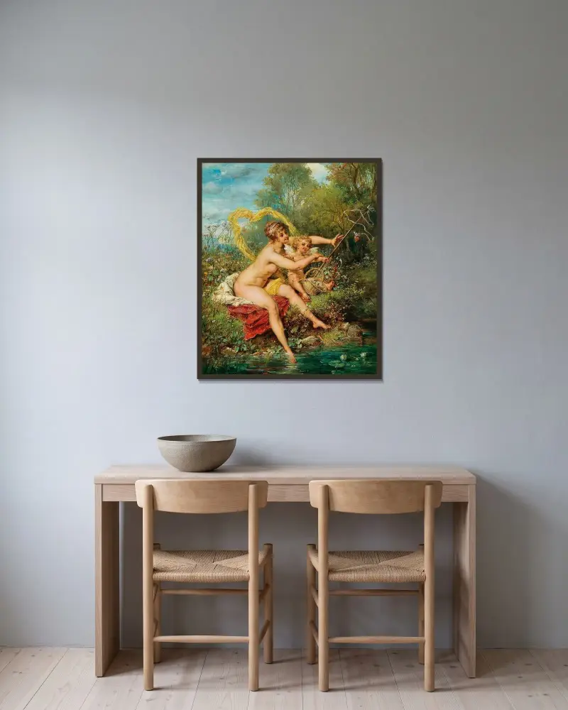 Fiske av Hans Zatzka inramad på en vägg