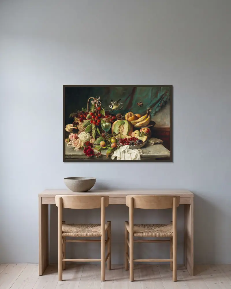 Früchtestillleben von Hans Zatzka gerahmt an einer Wand