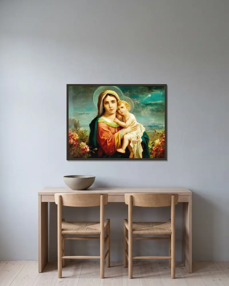 Madonna and Child av Hans Zatzka inramad på en vägg