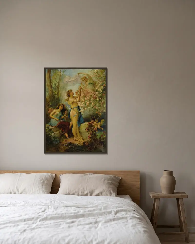 Venus med putti och följe av Hans Zatzka inramad på en vägg