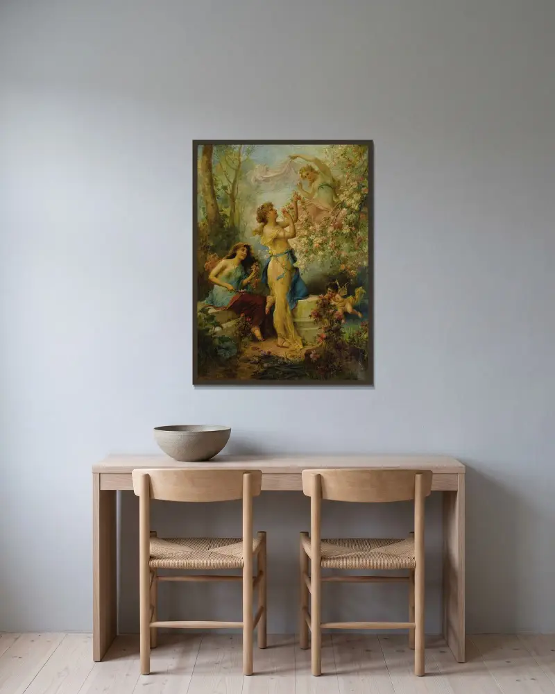Venus med putti och följe av Hans Zatzka inramad på en vägg