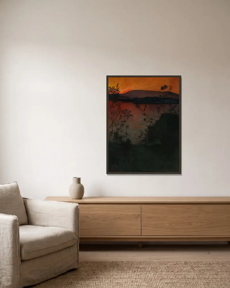 Abendglühen von Harald Sohlberg gerahmt an einer Wand