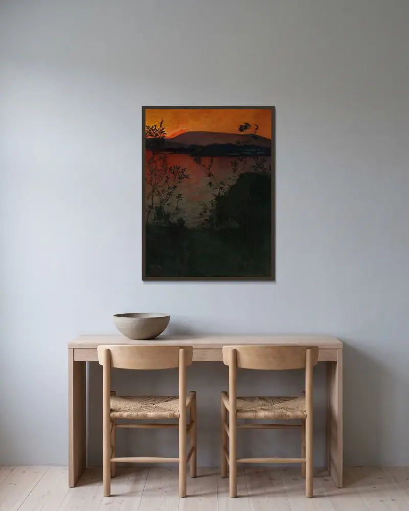 Abendglühen von Harald Sohlberg gerahmt an einer Wand
