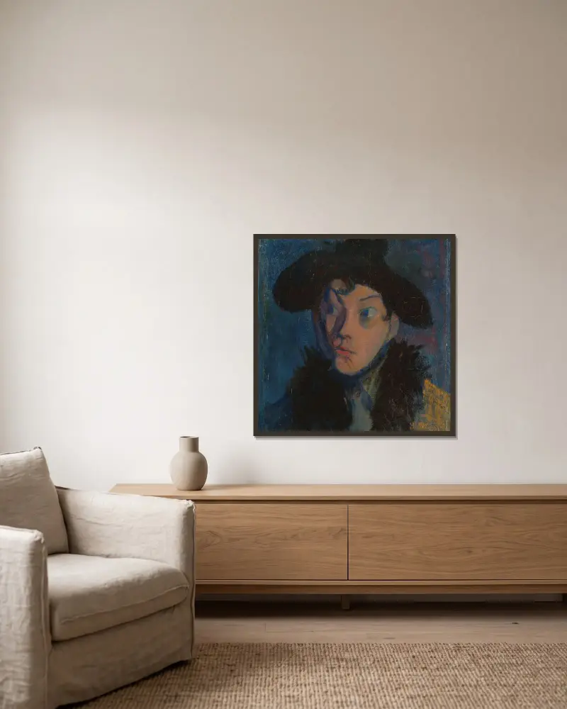 Portrait of Eugenie av Harald Sohlberg inramad på en vägg