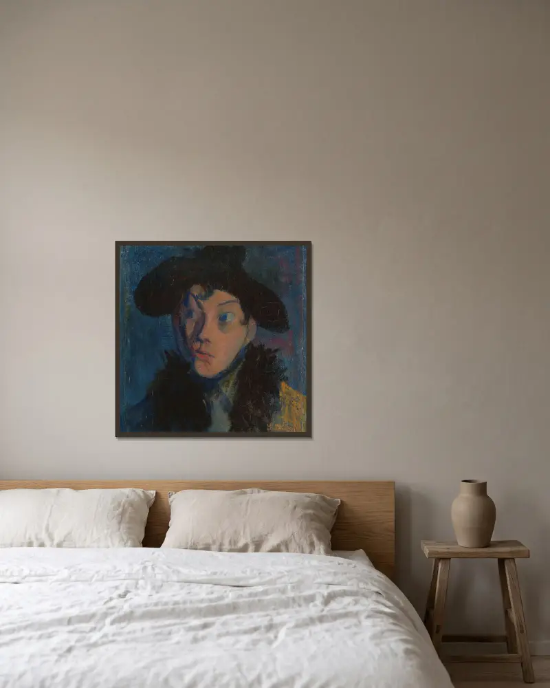 Portrait of Eugenie av Harald Sohlberg inramad på en vägg