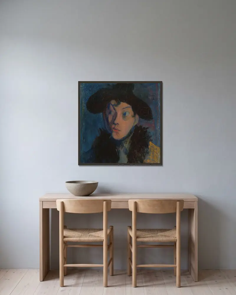 Portrait of Eugenie av Harald Sohlberg inramad på en vägg
