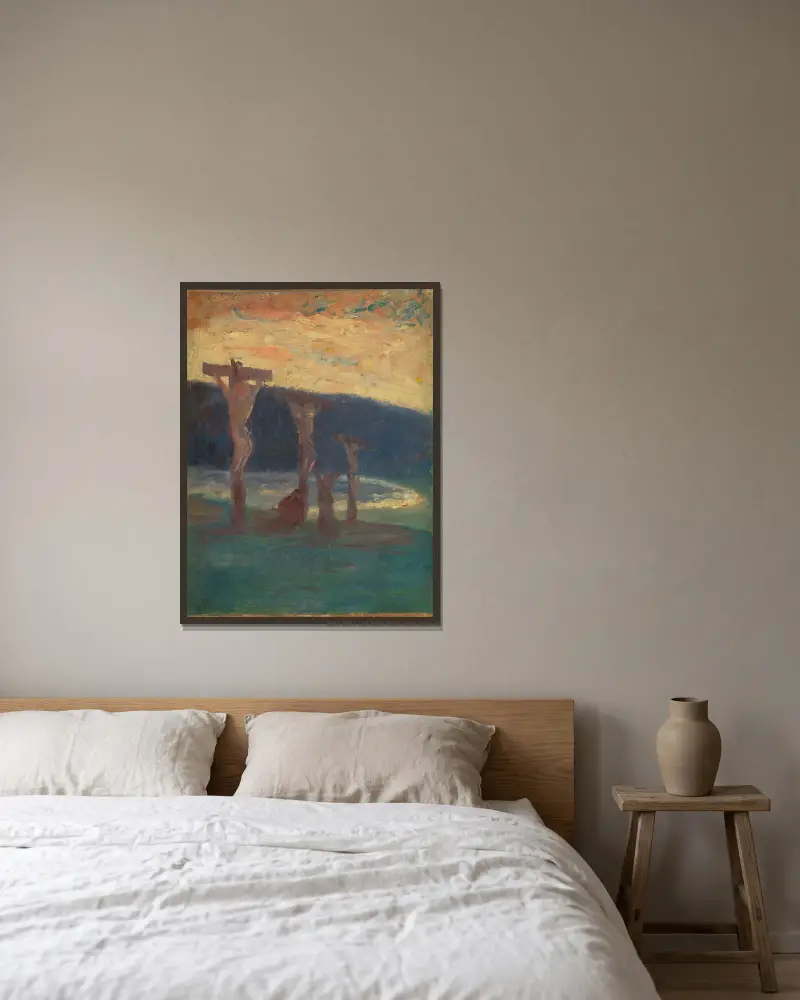 Kreuzigung von Harald Sohlberg gerahmt an einer Wand