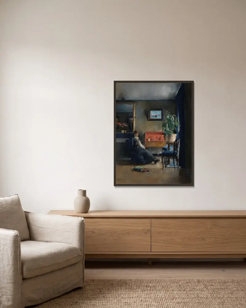 Blaues Interieur von Harriet Backer gerahmt an einer Wand